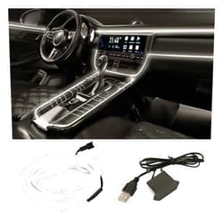 GLSOWEE EL Wire Interior Car LED Strip Lights, USB Car Neon Light Strip with Sewing Edge, 16FT Neon Light 5V with Fuse Protection, Electroluminescent Car Indoor Decorations (White)