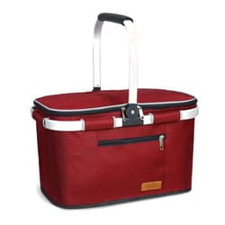 LIQING 35L Large Picnic Basket 2 Layers of Internal Pockets Leak-Proof and Insulated ，Folding with Internal Support for enhansed Stability, Wedding Gifts for Couple(Wine red)