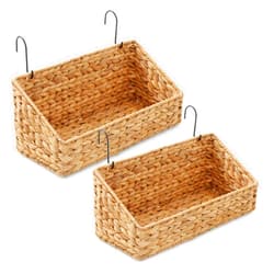 Casafield Set of 2 Hanging Baskets with Hooks - Natural, Hyacinth Woven Wall Mounted Storage Bins for Kitchen, Bathroom, Laundry Room, Home Office