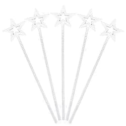 Tvoip 5PCS Girls Costume Props Star Magic Wand Angel Fairy Wands Sticks Birthday Party Wedding Halloween Cosplay Christmas 13 Inches (Silver)
