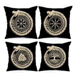 Tucocoo Nordics Vikings Runes Throw Pillow Covers Tree of Life,Norse Fantasy Dragon Pillow Covers 4 Set Runic Compass Vegvisir Outdoor Pillow Cases Cushion Covers for Living Room Couch Sofa Gift(18 x18 Inch)