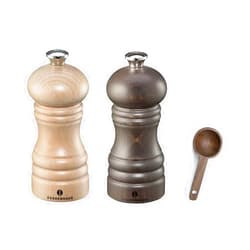 Zassenhaus Berlin Natural Salt & Dark Stained Pepper Grinder Mill, Gift Set - With Wooden Spice Scoop (4.7 Inch)