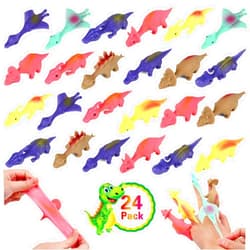 JYXT 24 Pack Slingshot Dinosaur Finger Toys, Mini Rubber Dino Finger Flying Dinosaur Launch Animal Stretchy Toy Flying Games Party Favors for Kids 4-8 8-12 Gifts Christmas Birthday Treasure Box