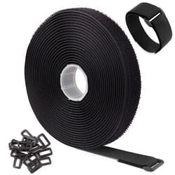 WSZJINB 16Ft x 1In Adjustable Cable Straps with 25 Buckles, Free Cut Length, Black Reusable Fastening Cable Ties, Hook and Loop Securing Strap for Cable Tidy, Wire Management, Cord Organiser, Black