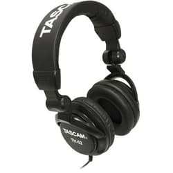TASCAM TH-02 Professional Studio Monitor Headphones, Wired, Over Ear — for Recording, Podcast, DJ, Music and Guitar, with 1/4 Inch Jack Adapter