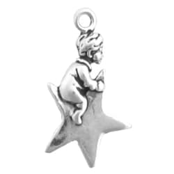 Auntie's Treasures Sterling Silver Mens Unisex 1.5mm Box Chain 3D Little Boy Sitting On A Star Pendant Necklace