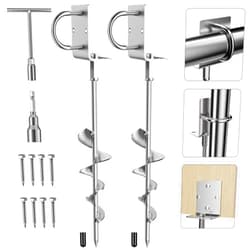 Phopich Multi-Purpose Ground Anchors Screw in, 16in Fully Welded Heavy Duty Trampoline Stakes with Brackets, T-Wrench and Adapter for Drill, Earth Anchor kit for Mobile Home, Trampoline, Shed 2Pack