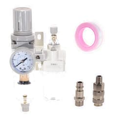 ZQIDLI 1/4 Inch NPT Compressed Air Filter Regulator Lubricator Combo Water/Oil Trap Separator Combo(0-1.0) MPa Air Tool Compressor Filter with with EU Connector AC2010-02