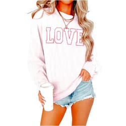 MNLYBABY Cute Valentines Sweatshirt Women Love Heart Shirts Ribbed Textured Knit Casual Shirt Lightweight Long Sleeve Top