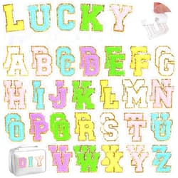 LOVEINUSA 52PCS Chenille Letter Patches, Self Adhesive Patches for Jackets Embroidered Patches Letter Patches Sticker with Gold Glitter for DIY