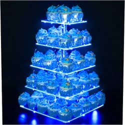YestBuy 5 Tier Cupcake Stand Acrylic Cupcake Tower Display with LED Light Premium Cupcake Holder Dessert Tree Tower for Birthday Cady Bar Party Décor Weddings, Birthday Parties Events (Blue Light)