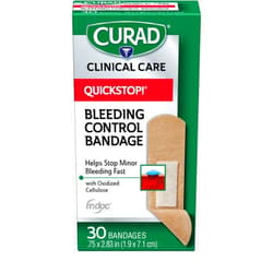 CURAD QuickStop! Flex-Fabric Bandages, 0.75x2.83 Inch, 30/Box, One Box