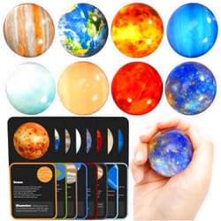 Pllieay 16PCS Solar System for Kids, Solar System Planets Toys - Eight Planets Bouncy Balls+Planetary Flashcards for Kids Party Favors, Educational Space Toys