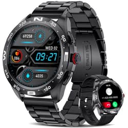 LIGE Smart Watches for Android iOS, Bluetooth Calls/Text Remind/Voice Speaker, Fitness Tracker with Heart Rate Sleep Monitor, 1.32'' HD Full Touch Screen, IP67 Waterproof Black Smartwatch for Men