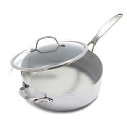 GreenPan Venice Pro Tri-Ply Stainless Steel Healthy Ceramic Nonstick 5QT Saute Pan Jumbo Cooker with Helper Handle and Lid, PFAS-Free, Multi Clad, Induction, Dishwasher Safe, Oven Safe, Silver