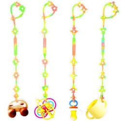 Buauty Toy Safety Straps for Baby, Silicone Pacifier Clips, 4 Pack Silicone Baby Toy Bottle Teether Bungee Straps for Stroller Car Seat High Chair Crib Toy Accessories Busy Baby Links Rings Travel Essentials