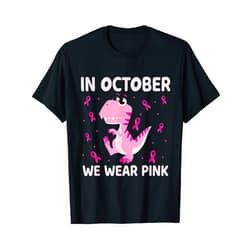 Dinosaur Ribbon Breast Cancer Awareness Tees Co. Dinosaur In October We Wear Pink Breast Cancer Kids Boys T-Shirt