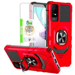 Telegaming for TCL ION V Case, TCL ION X Phone Case with Screen Protector Tempered Glass, Ring Kickstand Holder for Magnetic Car Mount, Military Grade Shockproof Protective Armor Cover - Red
