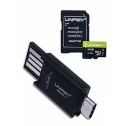 Unirex 64GB U1 MicroSD Card with SD Adapter and USB A to USB C MicroSD Reader, Reads MicroSD, MicroSDHC, MicroSDXC | Compatible with Laptop, or Tablet, Smartphone 64GB Black