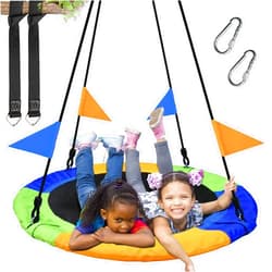 PACEARTH 40 Inch Saucer Tree Swing Flying 900lb Weight Capacity 2 Added Hanging Straps Adjustable Multi-Strand Ropes Colorful Safe and Durable Swing Seat for Children