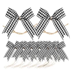 WILLBOND 24 Pcs Christmas Burlap Bow for Wreaths Black and White Plaid Bows Buffalo Plaid Checkered Bowknot Small Gingham Ribbon Decorative Bowknot for Halloween Christmas Tree DIY Craft Decoration