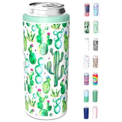 TILUCK Skinny Can Cooler for Slim Beer & Hard Seltzer, Stainless Steel, Doucle-Walled Stainless Steel Insulated Slim Cans, Standard 12 oz (Cactus)