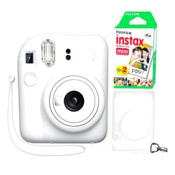 Fujifilm Instax Mini 12 Instant Camera Clay White + Minimate Custom Case + Fuji Instax Film 20 Sheets Twin Pack