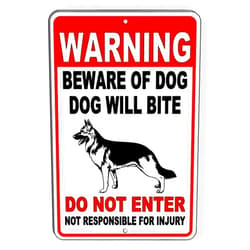 Lenrius Warning Beware of Dog Will Bite Do Not Enter German Shepherd Metal Sign