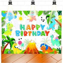 XYJolivian Happy Birthday Background Dinosaur Banner for Boys Baby Shower Dinosaur Theme Birthday Party Decoration Supplies Dino Birthday Decorations Backdrop 6x3.6FT