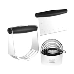 HULISEN Stainless Steel Biscuit Cutter Set, Pastry Scraper and Dough Blender, Sturdy & Long-Lasting with Ergonomic Rubber Grip, Professional Baking Dough Tools, Gift Package (3 Pcs/Set)