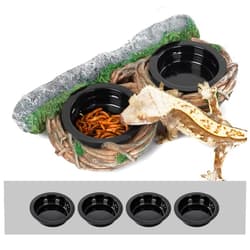 REPTI ZOO Dual Gecko Feeder Ledge, Reptile Hollow Vine Food Feeding for Bearded Dragon Lizard Snake Turtle, Reptile Water Feeding with 4 PCS Bowl, Reptile Dish Terrarium Tank Decor Accessories