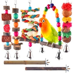Bissap Bird Chew Toys, 7 Packs Parakeet Natural Wood Toys Parrot Hanging Cage Toy Bird Perch Stand for Small Bird Conure Cockatiel Parrotlet Lovebird Budgie