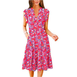 ANRABESS Womens Summer Ruffle Sleeve V Neck Midi Dress 2024 Fashion Casual Fit Flowy Tiered Boho Beach Vacation Sundress