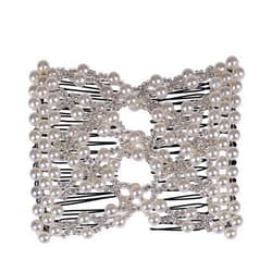 Lovef Jewelry Easy Combs Double Stretching Combs, Thick and Thin Hair, New Hair Accessory for Popular Hairstyles in Round Beads (White)