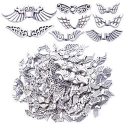 BronaGrand 100g Antique Silver Angel Wing Spacer Beads Tibetan Alloy Fairy Wing Charm Beads Wing Bead Spacer Craft Supplies for DIY Necklace Bracelet Jewelry Making, 8 Styles