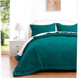 AnexLinen 3 Pcs Box Stitched Comforters Set Twin-XL - Teal 100% Egyptian Cotton 500 GSM Fill Duvet Insert with Corner Tabs All Season Super Soft & Cozy Bedding Quilted (1 Comforter + 2 Pillow Shams)