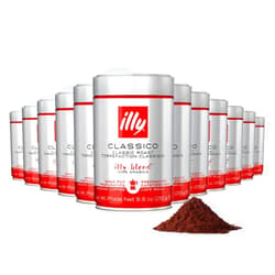 illy Ground Coffee Moka - 100% Arabica Coffee Ground - Rich Aromatic Coffee Grounds – Classico Medium Roast - Notes of Caramel, Orange Blossom & Jasmine - No Preservatives – 8.8 Ounce, 12 Pack