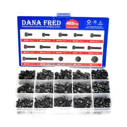 DANA FRED Hex Socket Head Cap Screws Metric Thread Hexagon Allen Drive Machine Bolt Nuts Metal Standard Fastener Hardware Alloy Steel Assortment Kit Set 405pcs Black 12.9 Class M3 M4 M5