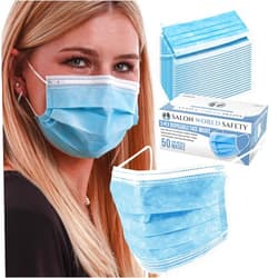 TCP Global Salon World Safety - Sealed Dispenser Box of 50 Face Masks Breathable Disposable 3-Ply Protective PPE with Nose Clip and Ear Loops