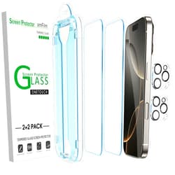 amFilm Auto-Alignment OneTouch for iPhone 16 Pro [6.3''] Screen Protector + Camera Lens Protector, Tempered Glass, 30 seconds Installation, Bubble Free, Case Friendly, Anti-Scratch [2+2 Pack]