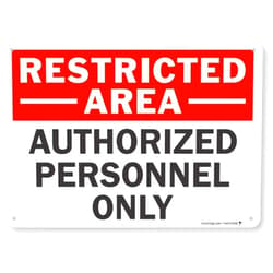 SmartSign 10 x 14 inch “Restricted Area - Authorized Personnel Only” Metal Sign, 40 mil Laminated Rustproof Aluminum, Red, Black and White