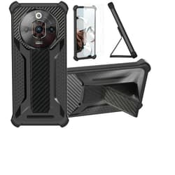 Aroepurt Case for Nubia Focus Pro 5G Phone Case Stand Cover [with Tempered Glass Screen Protector] Hybrid Case [Folding Support Magnetic] [Frosted Anti-Fingerprint] Black