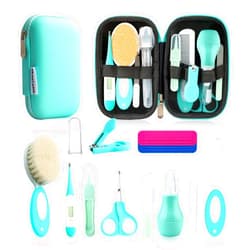 Esonto Baby Healthcare and Grooming Kit, Baby Safety Set Newborn Nursery Health Care Set with Hair Brush Scale Measuring Spoon Nail Clippers (17pcs, Green)