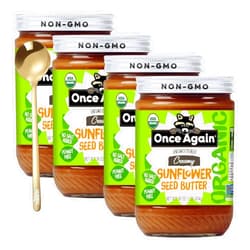 Moofin Once Again Sunflower Seed Butter, 16Oz - Organic Creamy Butter, Unsweetened, Ideal For Spreads | Bundled With Golden Ss Spoon - Non-Gmo, Vegan, Gluten-Free, Peanut And Salt Free [Pack Of 4]