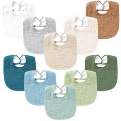 Konssy 10-Pack Muslin Baby Bibs, Soft Cotton Bandana Bibs for Drooling & Teething, Unisex Solid Colors for Boys & Girls, Newborn & Infant