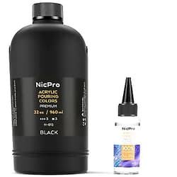 Nicpro Jet Black Color Acrylic Pour Paint, 32 Ounce Pre-Mixed Pouring Paint Supplies with Silicone Pour Oil & Gloves for Canvas, Rock, Wood Cell Creation Flow DIY Art Painting, Ready to Pour Acrylic Pour Paint, 32 Ounce Black