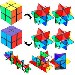 Zhanmai 4 Pieces 2 in 1 Combo Cube Toy Magic Star Cube Transforming Infinity Geometric Puzzle Toys Cool Mini Shape Transforming Item for Teens and Adults