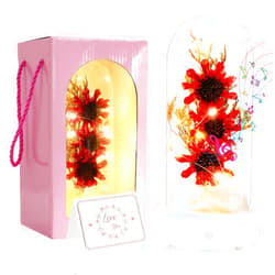 YIMEIS 360° Rotation Preserved Flowers Music Light,Birthday Gift for Women for Couple, Wedding for Her,Happy Birthday Gifts for Friends Female Women Friendship Ideas (Sunflowers - Red)