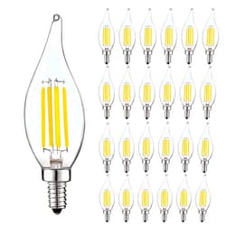 LUXRITE Vintage Candelabra LED Bulb 60W Equivalent, 550 Lumens, 5000K Bright White, LED Chandelier Light Bulbs 5W, Dimmable, Flame Tip Clear Glass, Filament LED Candle Bulbs, E12 Base (24 Pack)