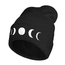 YIEOFH Gothic Goth Crescent Moon Embroidery Beanie Hat for Men Women Winter Warm Stretch Skull Knit Hats Cap Black